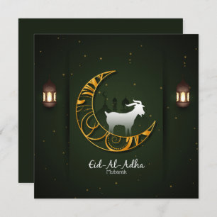 Eid Al Adha Mubarak Golden Crescent Goat Islamic  Holiday Card