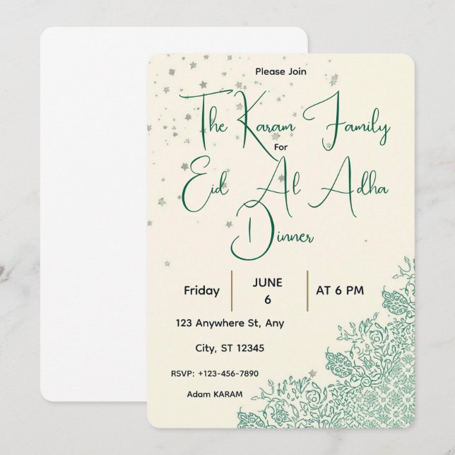 Eid  Al Adha Sage Green Dinner  Invitation (Front/Back)