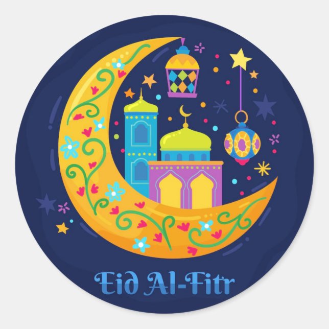 Eid Al Fitr crescent Classic Round Sticker (Front)
