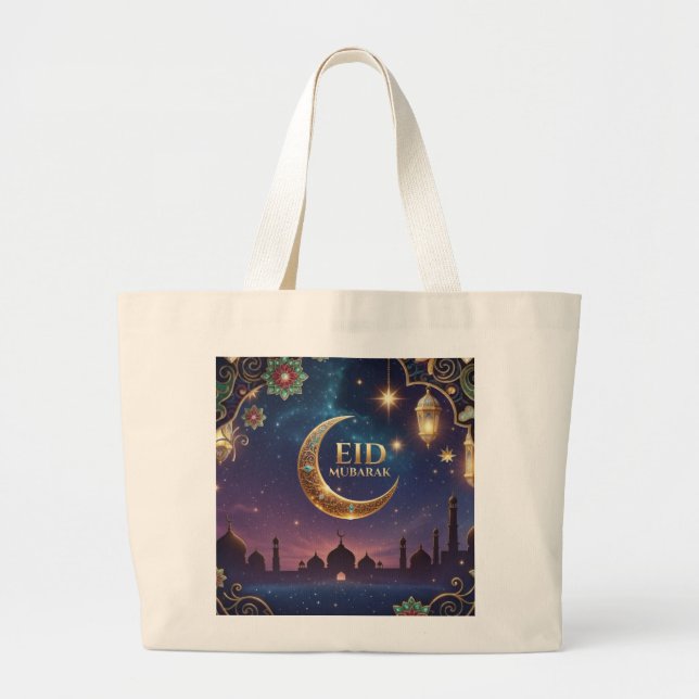 Eid al fitr Islamic celebration Gold And navy Large Tote Bag (Front)