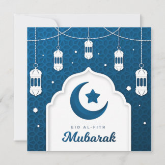  Eid Al-Fitr Mubarak Moon and stars Holiday Card