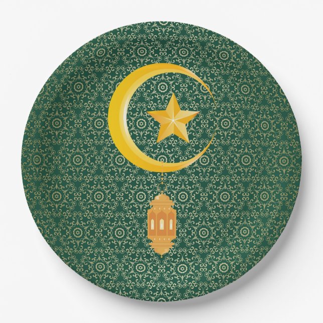 Eid al Fitr Mubarak Ramadan Kareem Moon Star Paper Plate (Front)