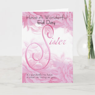 Eid Card For Sister, Pink Floral
