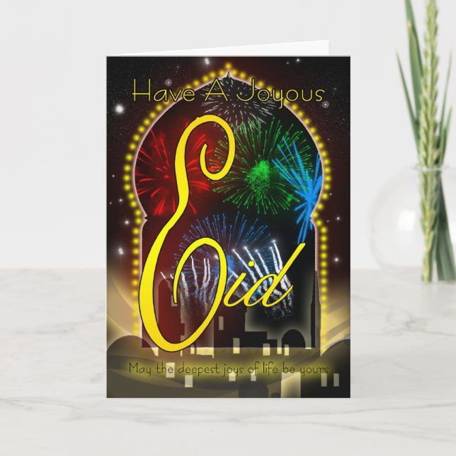 Eid Card, Happy And Joyous Eid, Fireworks Holiday Card (Front)