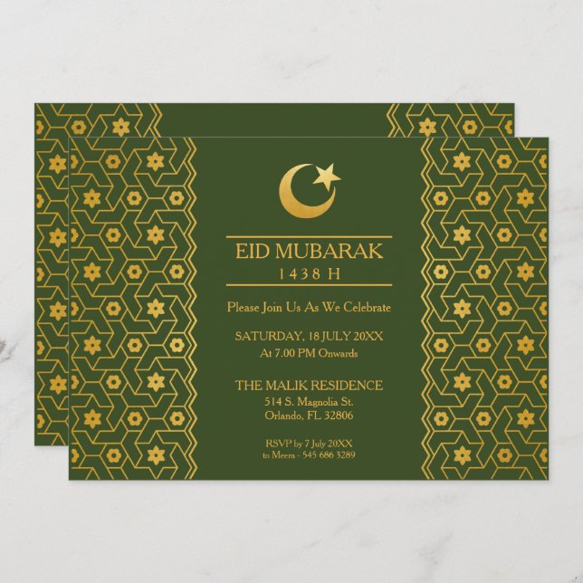 Eid Celebration Party Invitation Islamic Pattern (Front/Back)