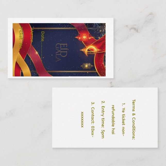 Eid Celebration Ticket - Red Gold Ribbon Design (Front/Back)