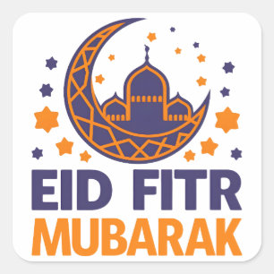 Eid Fitr Mubarak Happy Eid Al-Fitr Muslim Men kids Square Sticker