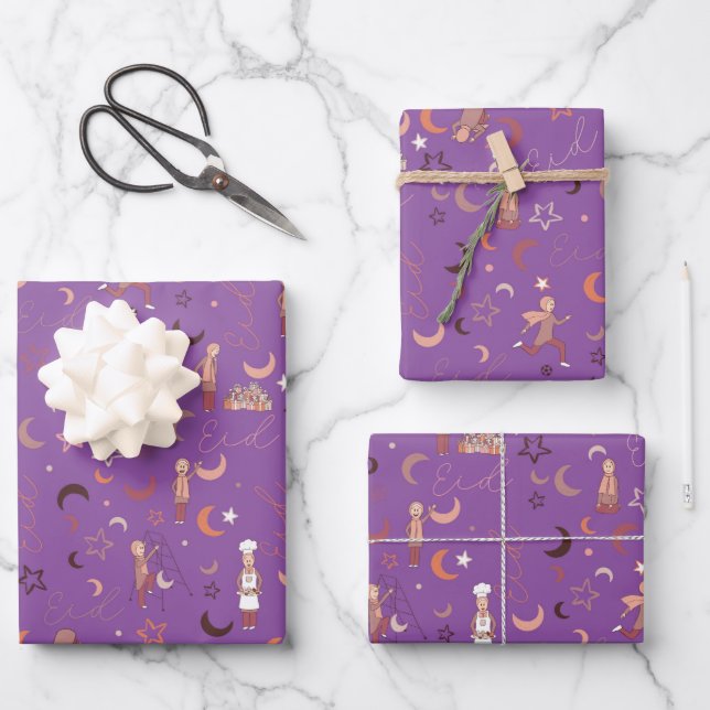 Eid Gift Wrapping Paper Sheets,19" x 29", set of 3 (Front)