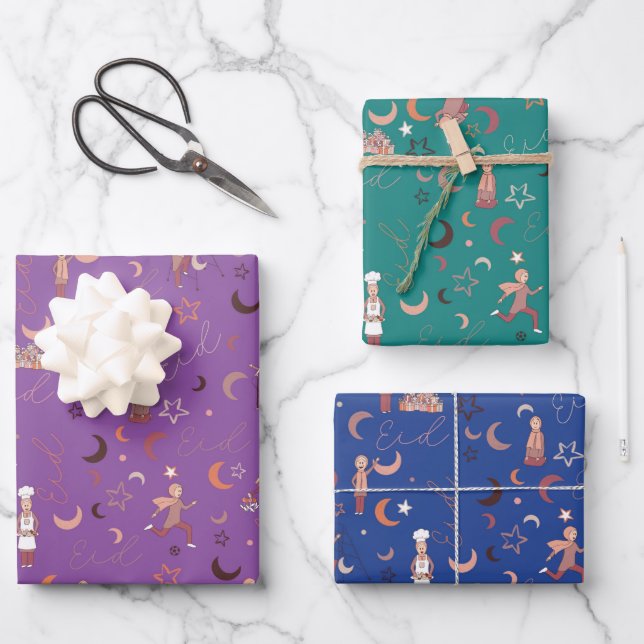 Eid Gift Wrapping Paper Sheets,19" x 29", set of 3 (Front)