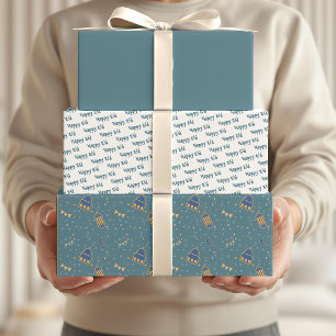 Eid Kids Blue Mosque Lantern Pattern Quote Wrapping Paper Sheet