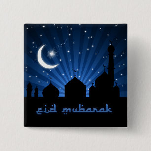 Eid Mosque Blue Night 15 Cm Square Badge