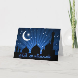 Eid Mosque Blue Night - Greeting Card