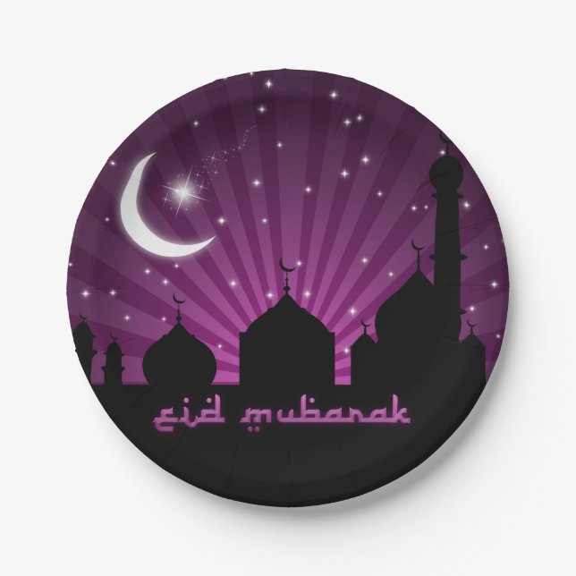 Eid Mosque Purple Night - Paper Plate (Front)