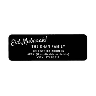 Eid Mubarak Black Return Address Sticker Label