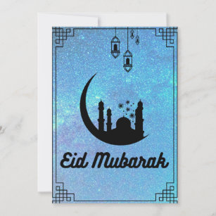 Eid Mubarak Blue Milky way in Black Text Note Card