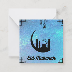 Eid Mubarak Blue Milky way in Black Text Note Card