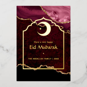 Eid Mubarak Burgundy and Gold Agate