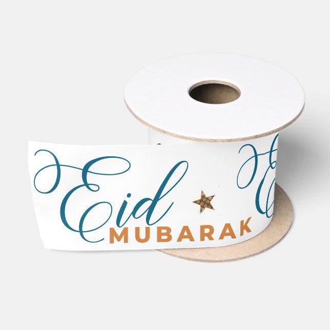 Eid Mubarak Calligraphy Moon Islamic Satin Ribbon (Spool)