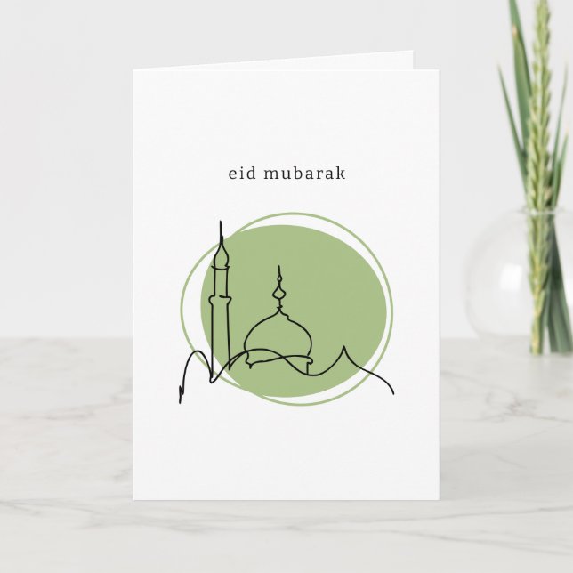 Eid Mubarak Card | Minimalist Mosque Line Art (Front)