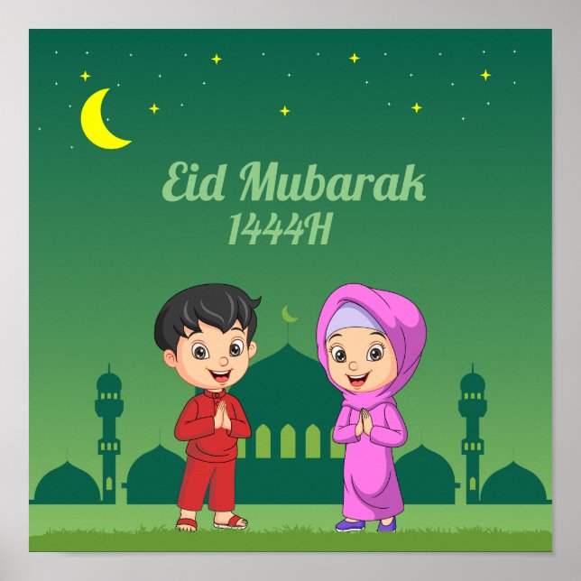 eid mubarak cartoon poster (Front)