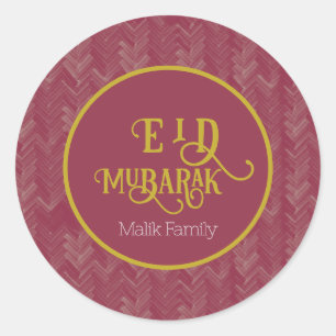 Eid Mubarak Chevron Luxurious Red Personalised Classic Round Sticker