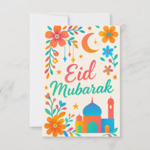 Eid Mubarak - Colorful for Kids Mosque Flowers Invitation