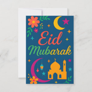 Eid Mubarak - Colorful for Kids Mosque Flowers Invitation