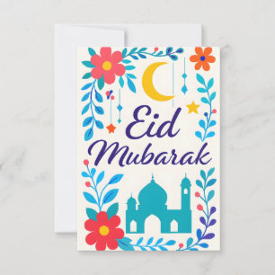 Eid Mubarak - Colorful for Kids Mosque Flowers Invitation