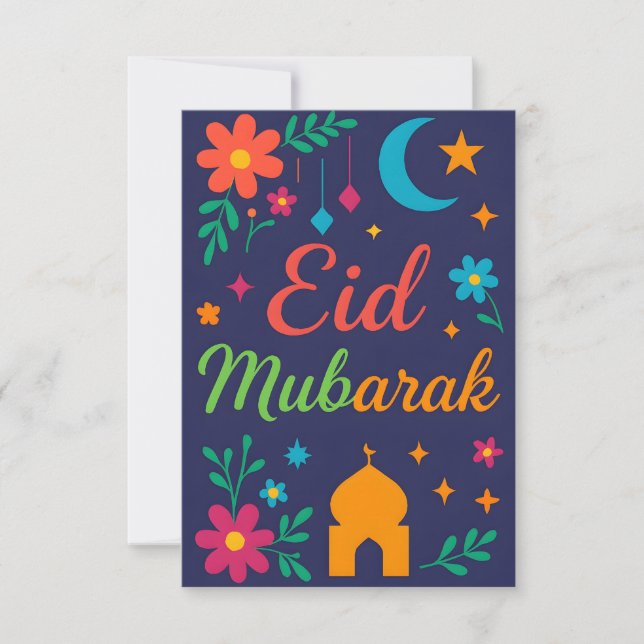 Eid Mubarak - Colorful for Kids Mosque Flowers Invitation (Front)