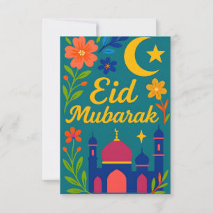 Eid Mubarak - Colorful for Kids Mosque Flowers Invitation