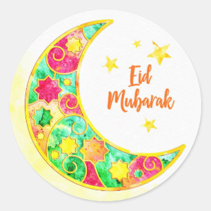 Eid Mubarak Colourful Crescent  Classic Round Sticker