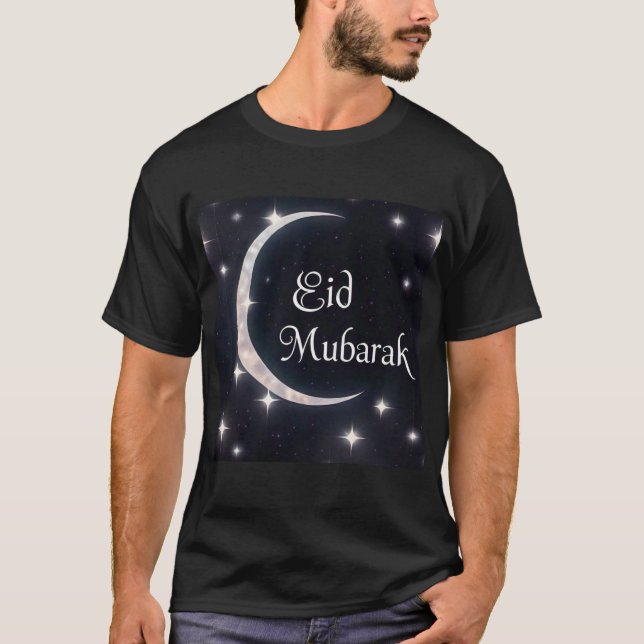 Eid Mubarak Crescent Moon Design Mens Tshirt (Front)
