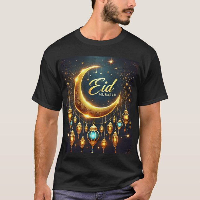 Eid Mubarak Crescent Moon & Lanterns Mens T-Shirt (Front)