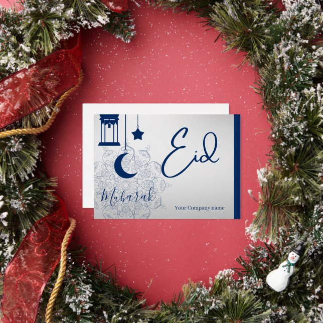 Eid Mubarak /Custom Company Name  blue Greeting  (Insitu)