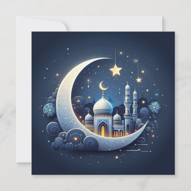 Eid Mubarak Customisable Greetings Text Holiday Card (Front)