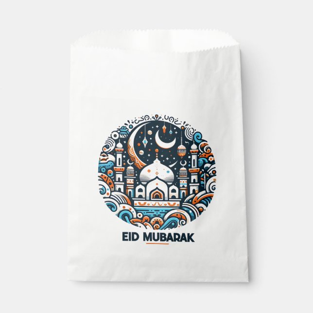 Eid Mubarak Decorated Crescent Colourful keepsak Favour Bags (Front)