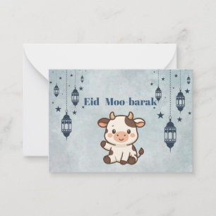 Eid mubarak, Eid ul adha cow funny joke blue colou Card