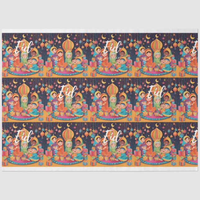 Eid Mubarak Festival Scene Wrapping Gift Paper (Front)