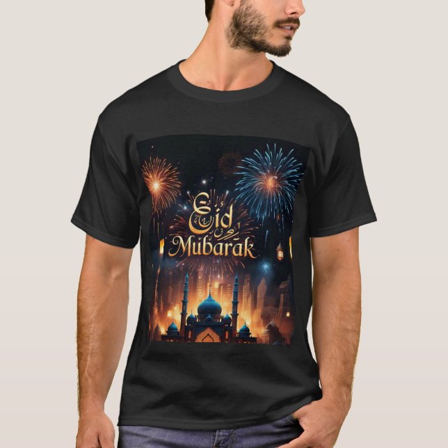 Eid Mubarak Fireworks Celebration Mens Tshirt (Front)
