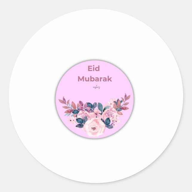 Eid Mubarak Floral Round Sticker (Front)