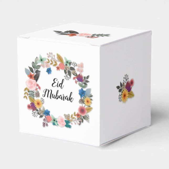 EID MUBARAK FLORAL WREATH FAVOUR CUBE BOX (Front Side)