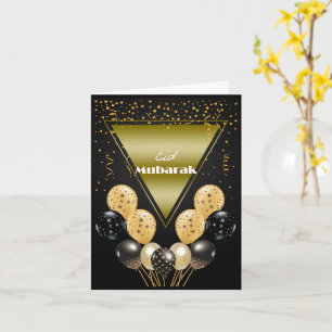 Eid Mubarak Gold and Black Confetti and Balloons Card
