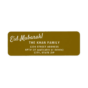 Eid Mubarak Gold Return Address Sticker Label