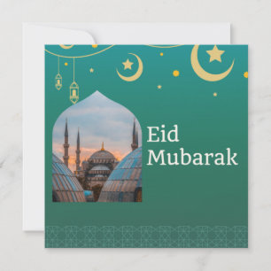 Eid Mubarak Green and Blue with Customisable Text Invitation
