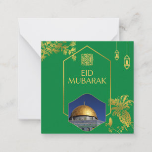 Eid Mubarak Green and Gold with Golden Text Card