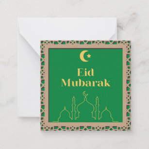 Eid Mubarak Green Background with 3D effect frame Card