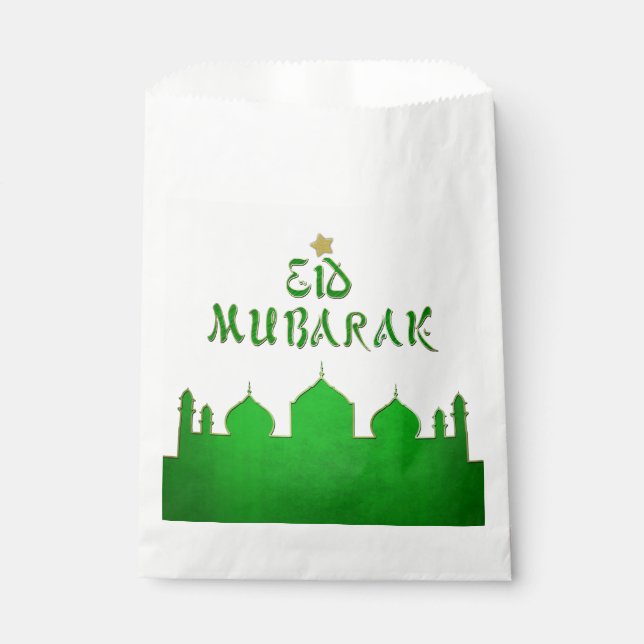 Eid Mubarak Green Gold Mosque Favour Bags (Front)