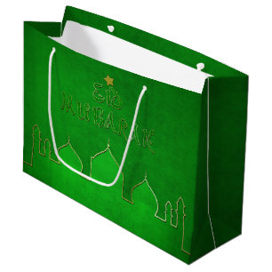 Eid Mubarak Green Gold Mosque Large Gift Bag