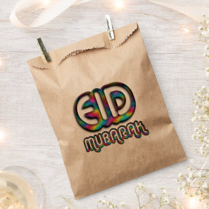 Eid Mubarak Greeting Rainbow Colors Typography Favour Bags