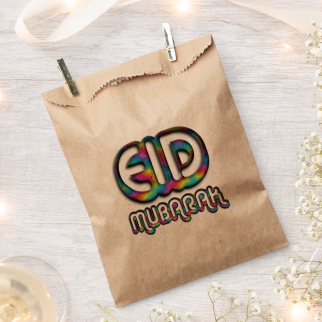 Eid Mubarak Greeting Rainbow Colours Typography Favour Bags (Clipped)